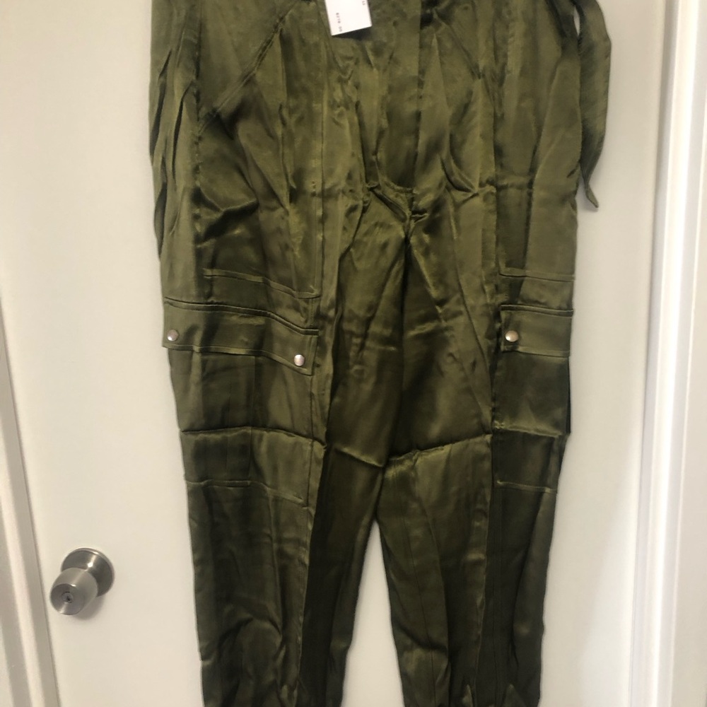 New with tags intermix satin belted cargo pant in Olive - Picture 4 of 6